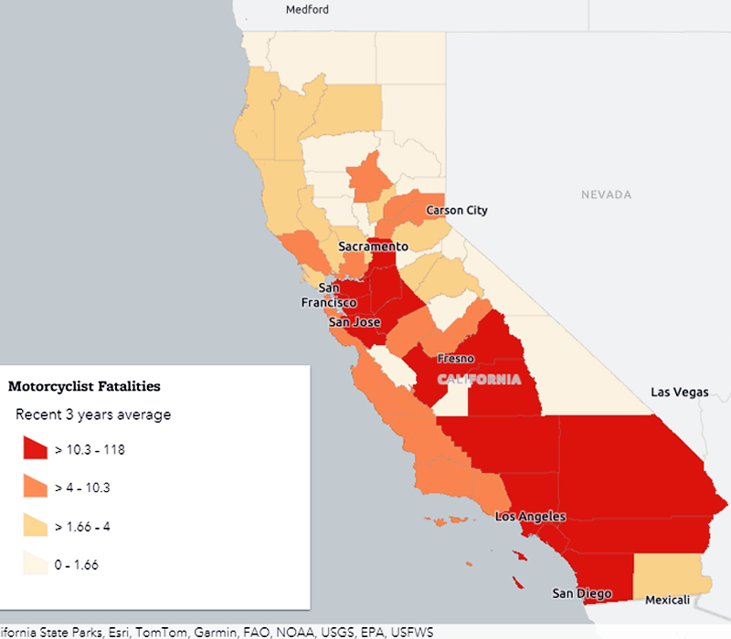 California Motorcycle-Injury Fatality Heat Map