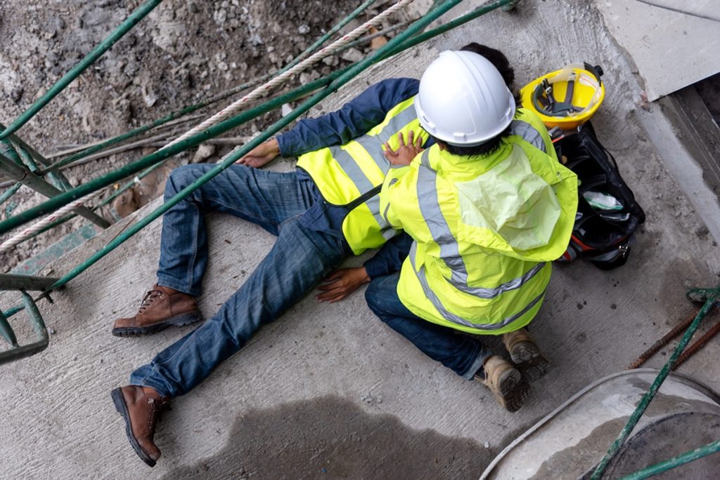 two construction workers, construction accident, scaffold, slip and fall